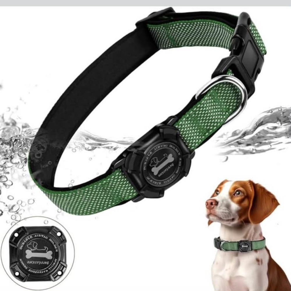 Green Airtag Dog Collar, size large